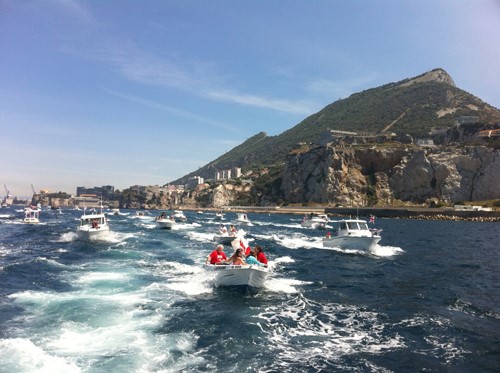 Ocean Village Diamond Jubilee Floatilla by the southern tip of Gibraltar