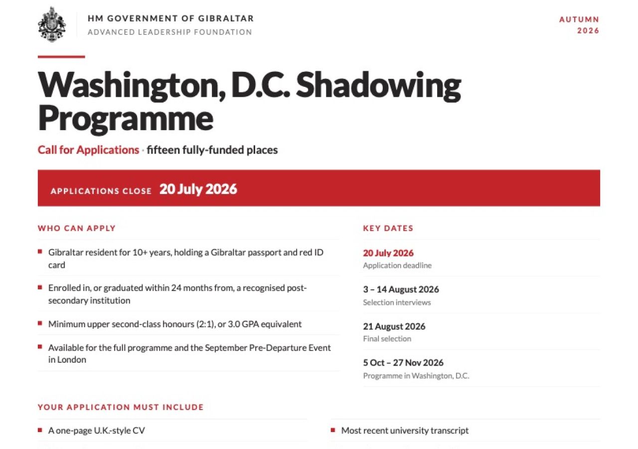 Government Re-launches Washington Programme For Young Gibraltarians